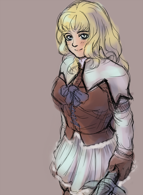 1girl, blonde_hair, blue_eyes, female_focus, freckles, gloves, meri, pyrrha_alexandra, simple_background, skirt, solo, soul_calibur, soulcalibur, soulcalibur_v, sword, weapon