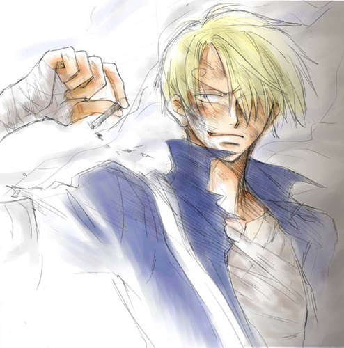1boy, bandages, blonde_hair, burns, cigarette, collared_shirt, hair_over_one_eye, injury