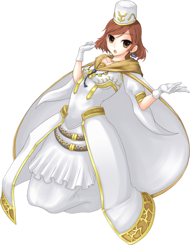 1girl, dress, duel_monster, female_focus, gloves, hat, jenis_lightsworn_mender, jewelry, lightsworn, looking_at_viewer, red_eyes, red_hair, shintani_tsushiya, short_hair, simple_background, solo, white_background, yu-gi-oh!, yu-gi-oh!_duel_monsters