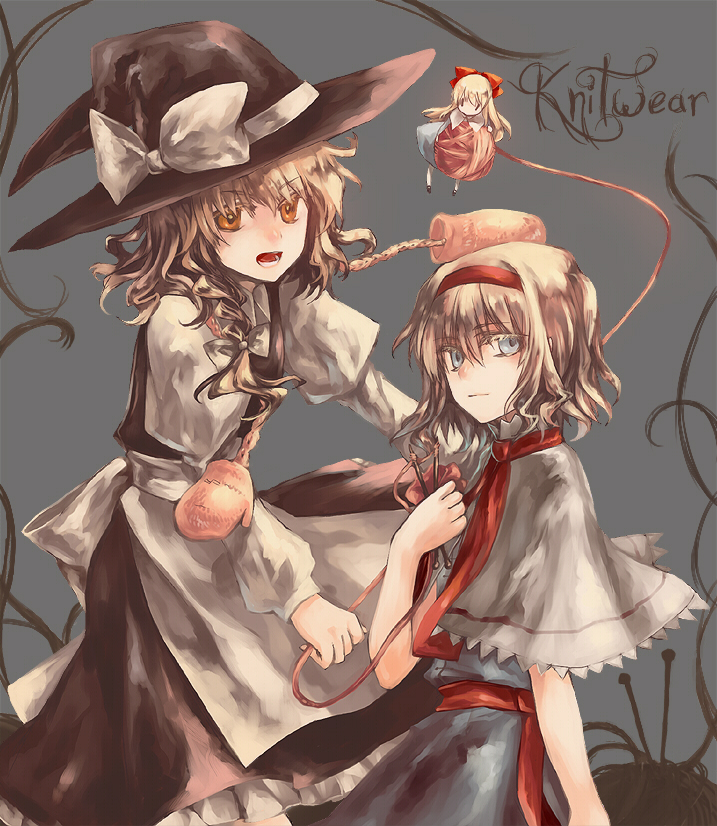 2girls, alice_margatroid, apron, bad_id, bad_pixiv_id, blonde_hair, blue_background, blue_eyes