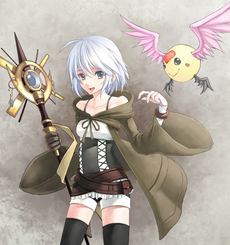 ahoge, belt, corset, duel_monster, grey_eyes, happy_lover, lyna_the_light_charmer, short_hair