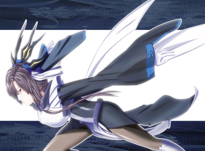 1girl, antlers, black_hair, black_legwear, female_focus, gloves, kazuno_(horizon), kyoukaisenjou_no_horizon