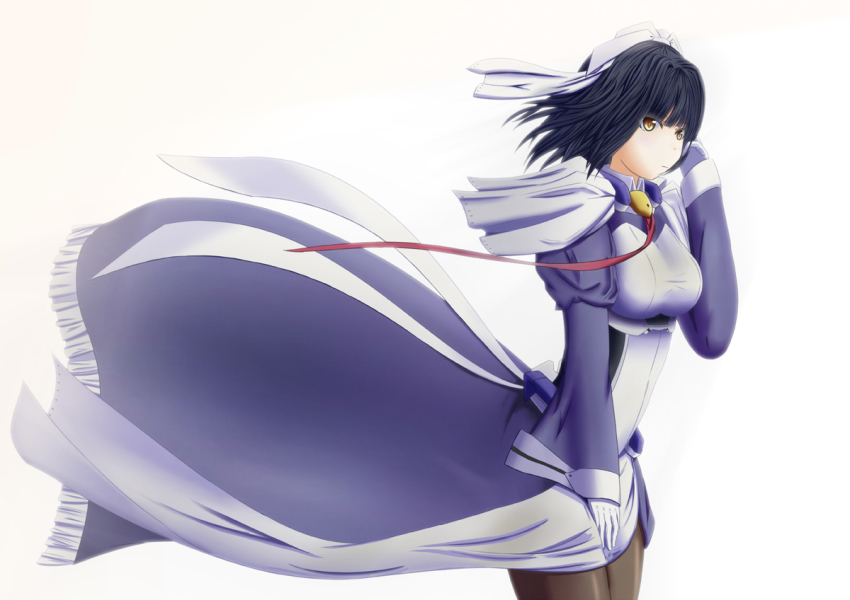 1girl, black_hair, black_legwear, bodysuit, female_focus, gloves, hair_ribbon, inner_tama_(horizon)