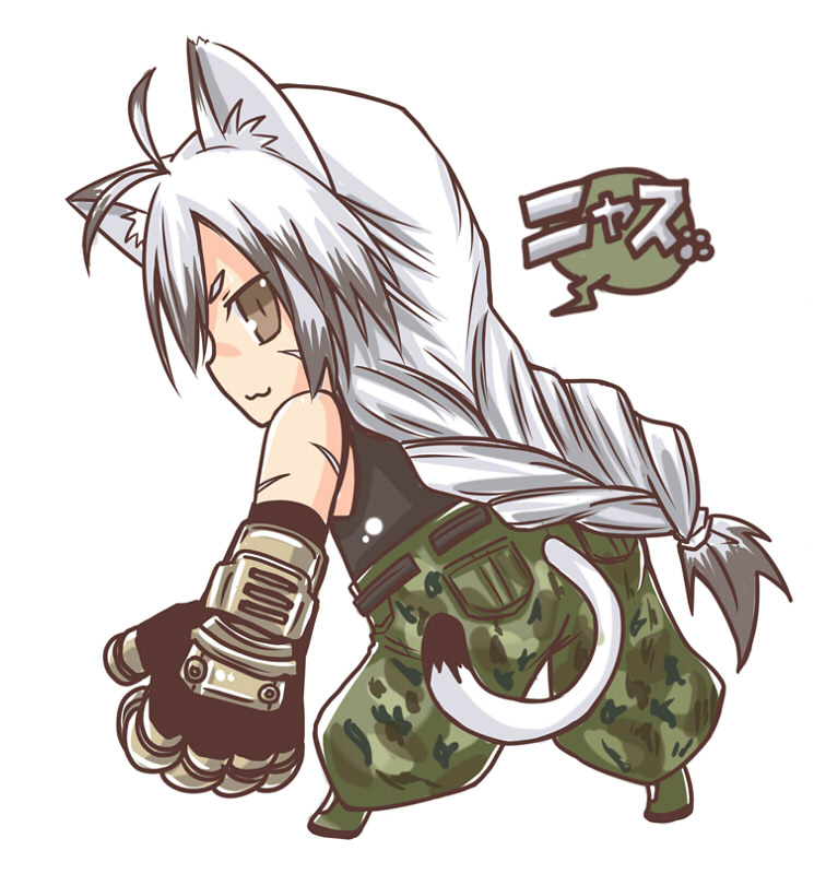 1girl, animal_ears, braid, braided_ponytail, byakko_(lock_heart), cat_ears, cat_tail, chibi