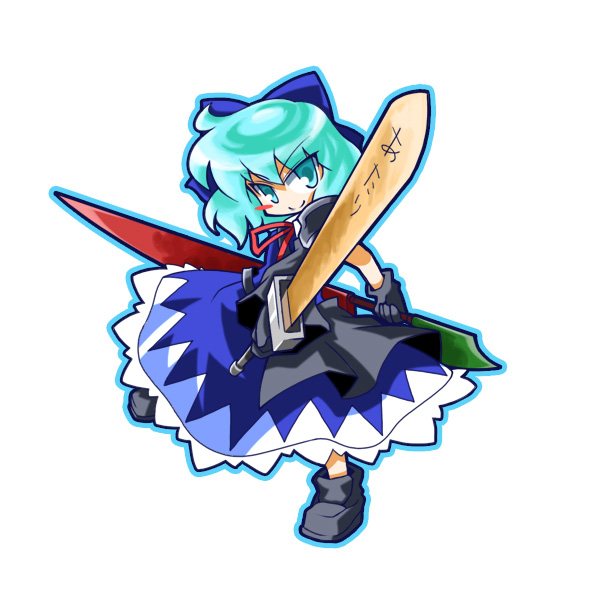 1girl, adapted_costume, advent_cirno, aqua_eyes, aqua_hair, blue_hair, bow, chisato