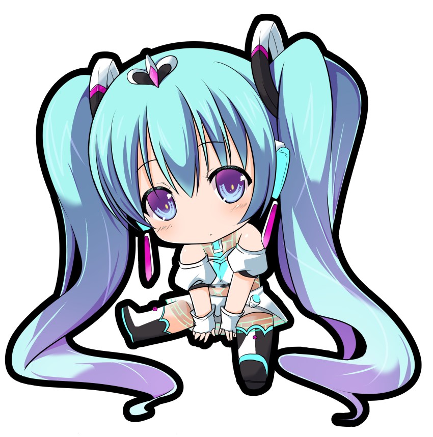 1girl, absurdres, aqua_eyes, aqua_hair, chibi, female_focus, fingerless_gloves, gloves
