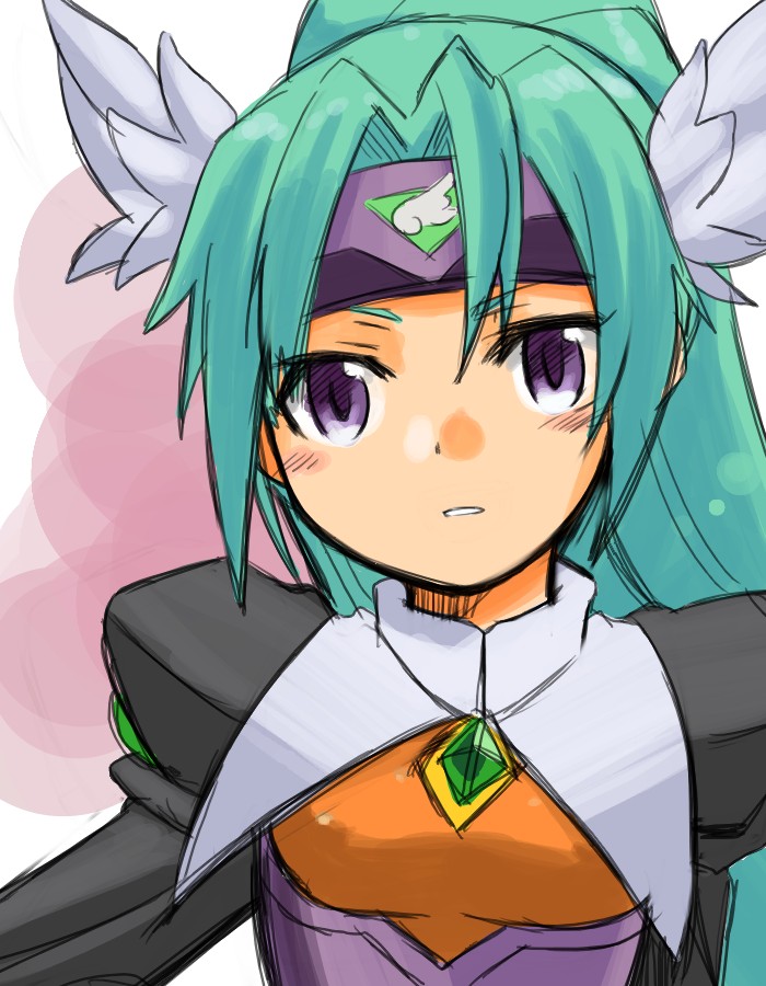 00s, choutako, feathers, green_hair, headband, hydra_(ufo_princess_valkyrie), jewelry, long_hair