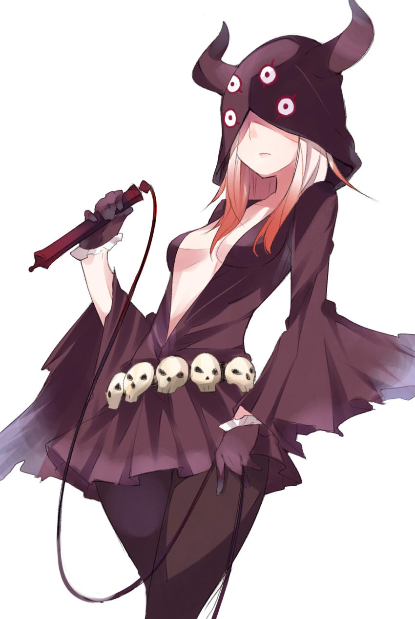 1girl, bad_id, bad_pixiv_id, blonde_hair, breasts, charon_(fez), cleavage, female_focus, fez_(game), gloves, highres, hood, hoodie, koota_(rlet_loft), pantyhose, personification, porifonika, solo, whip