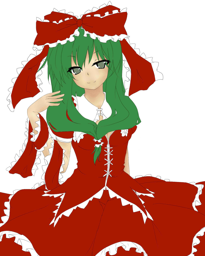 1girl, absurdres, bad_id, bad_pixiv_id, bow, dress, female_focus, flat_color