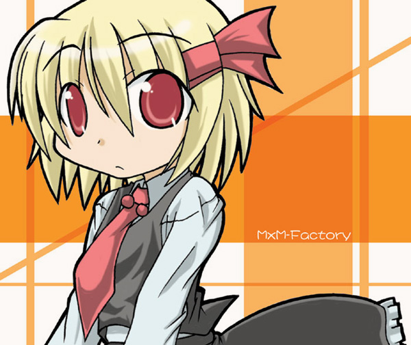 1girl, aqua_minaduki, blonde_hair, embodiment_of_scarlet_devil, female_focus, hair_ribbon, minazuki_aqua, necktie