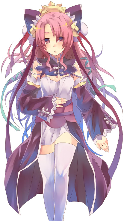 1girl, bow, chinese_clothes, crown, female_focus, haneten_kagatsu, pink_hair, purple_eyes