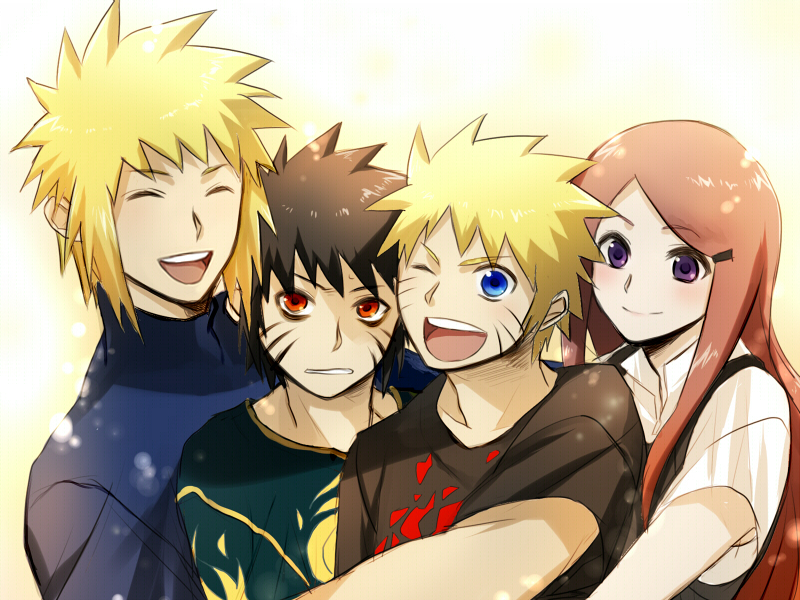 1girl, 3boys, fukurou_(hukirou), multiple_boys, namikaze_minato, naruto_(series), naruto_shippuuden, road_to_ninja:_naruto_the_movie, uzumaki_kushina, uzumaki_menma, uzumaki_naruto