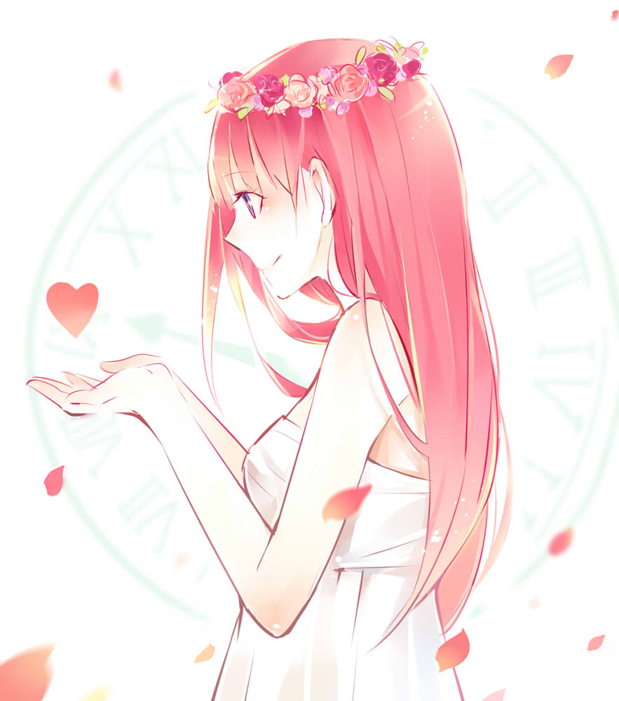 1girl, answer_(vocaloid), bad_id, bad_pixiv_id, bare_shoulders, dress, female_focus, flower