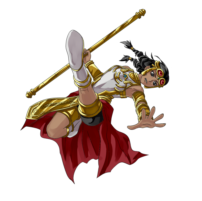 black_eyes, black_hair, braid, dark_skin, duel_monster, ehren_lightsworn_monk, jewelry, lightsworn, staff, sukumo_(kemutai), yu-gi-oh!, yuu-gi-ou, yu-gi-oh!_duel_monsters