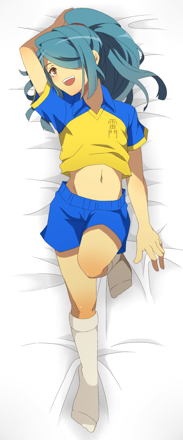 1boy, 92_(artist), blue_hair, brown_eyes, dakimakura_(medium), hair_over_one_eye, highres, inazuma_eleven