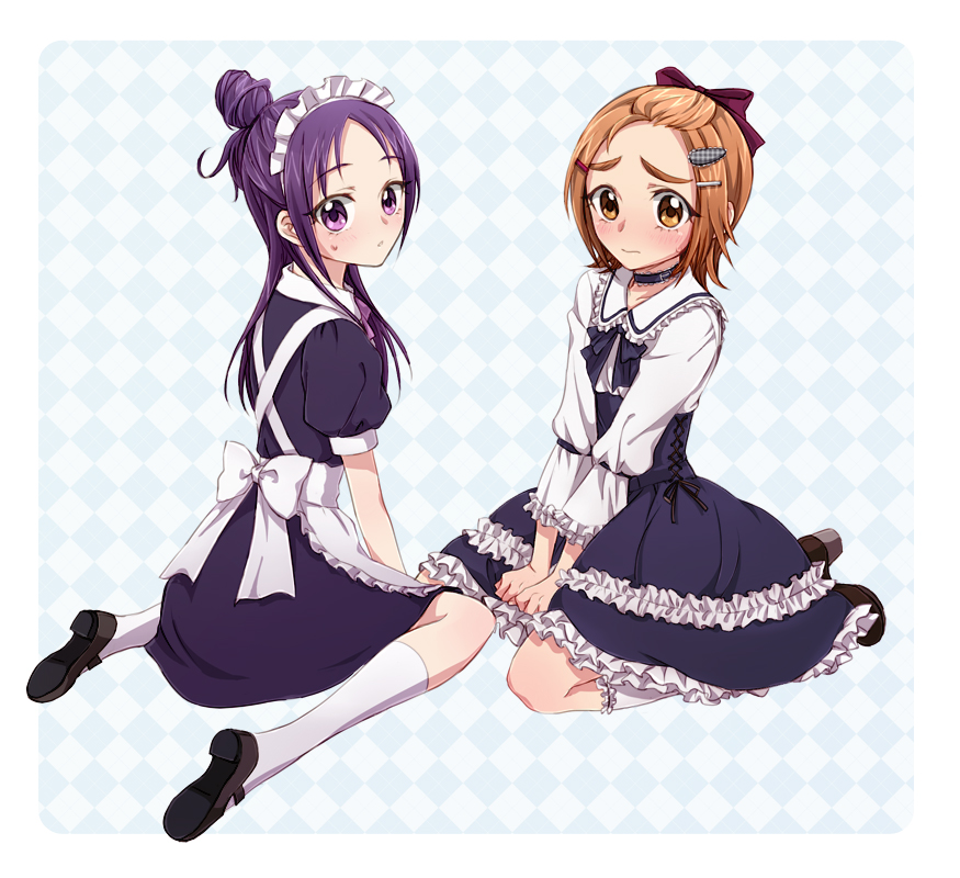 00s, 2girls, bad_id, bad_pixiv_id, blonde_hair, blush, eyebrows, futari_wa_precure_splash_star