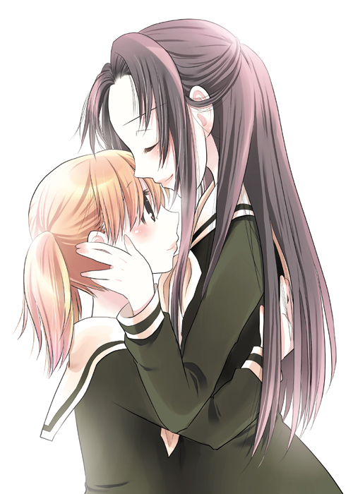 00s, 2girls, aikawa_ruru, black_hair, brown_hair, closed_eyes, fukuzawa_yumi, half_updo