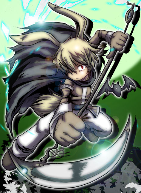 animal_ears, bat_(animal), bat_wings, blonde_hair, cape, duel_monster, gloves, night's_end_sorcerer