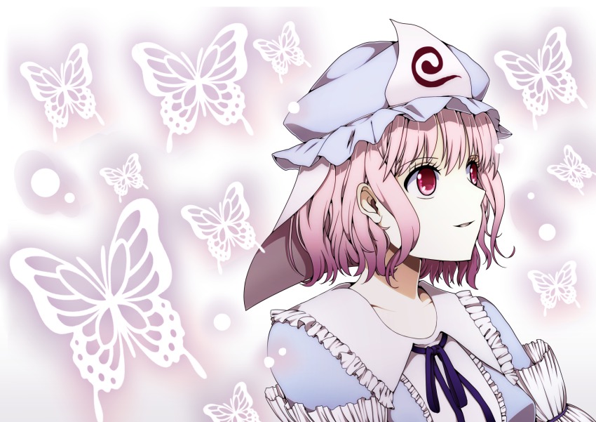 1girl, bajinappo, bug, butterfly, female_focus, hat, highres, open_mouth