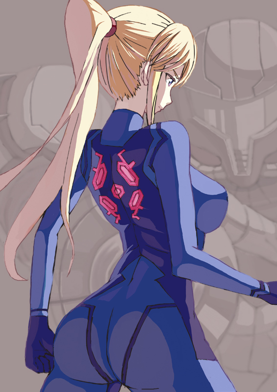 108tooya, 1girl, ass, bad_id, bad_pixiv_id, blonde_hair, bodysuit, female_focus