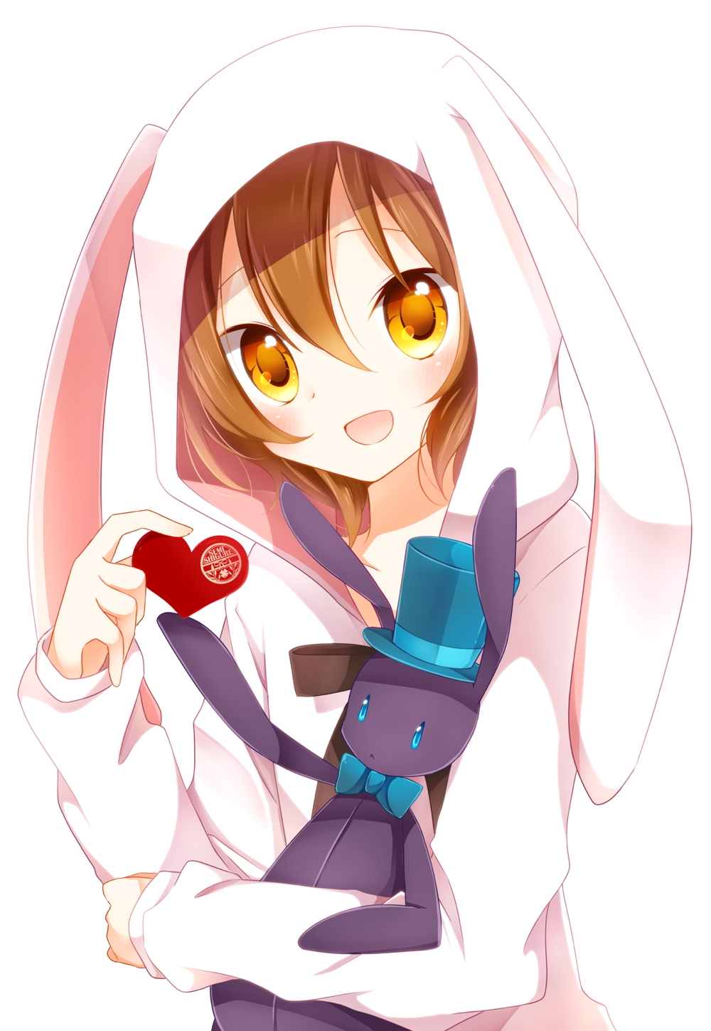 1boy, akane_(goma), animal_ears, brown_hair, doll, fake_animal_ears, goma_(11zihisin), heart