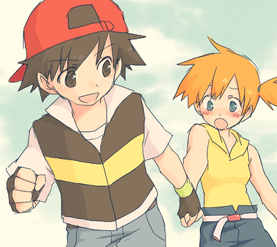 1boy, 1girl, ash_ketchum, backwards_hat, baseball_cap, belt, black_eyes, black_hair