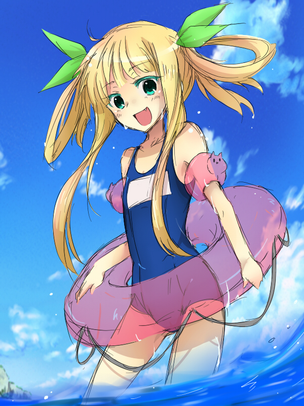 1girl, arm_floats, beach, elle_mel_marta, inflatable_armbands, innertube, long_hair, namco