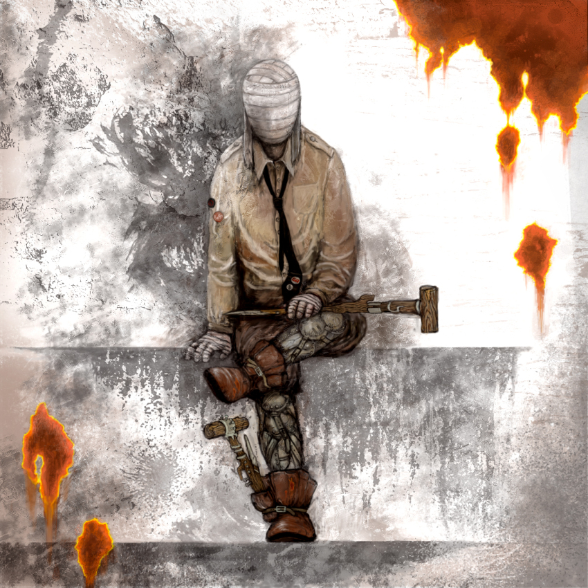 1boy, 8_(eight), bandages, belt, buckle, cane, dorohedoro, full_body