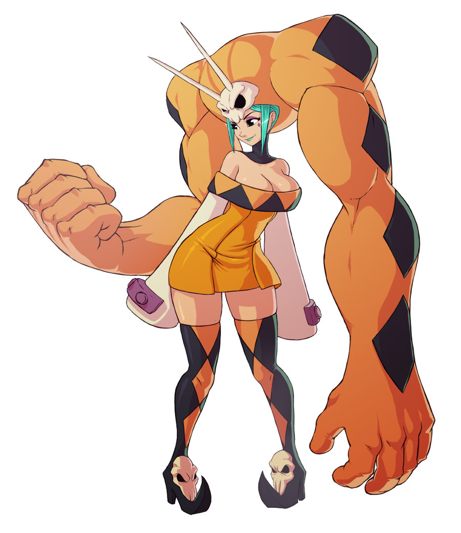 1girl, aqua_hair, bare_shoulders, black_eyes, boots, breasts, cerebella_(skullgirls), checkered