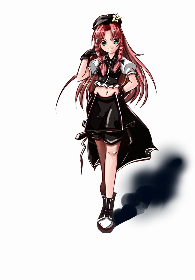 1girl, adapted_costume, advent_cirno, braid, female_focus, green_eyes, hat, hong_meiling