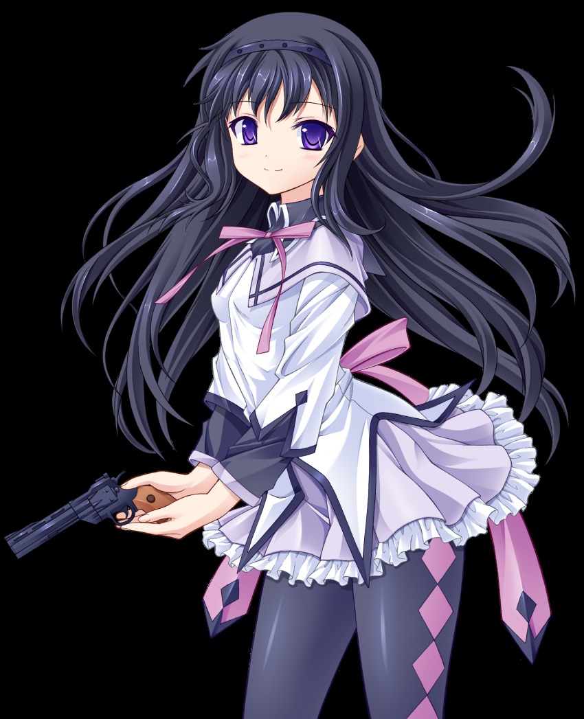 10s, 1girl, absurdres, akawata, akemi_homura, akemi_homura_(magical_girl), black_hair, capelet