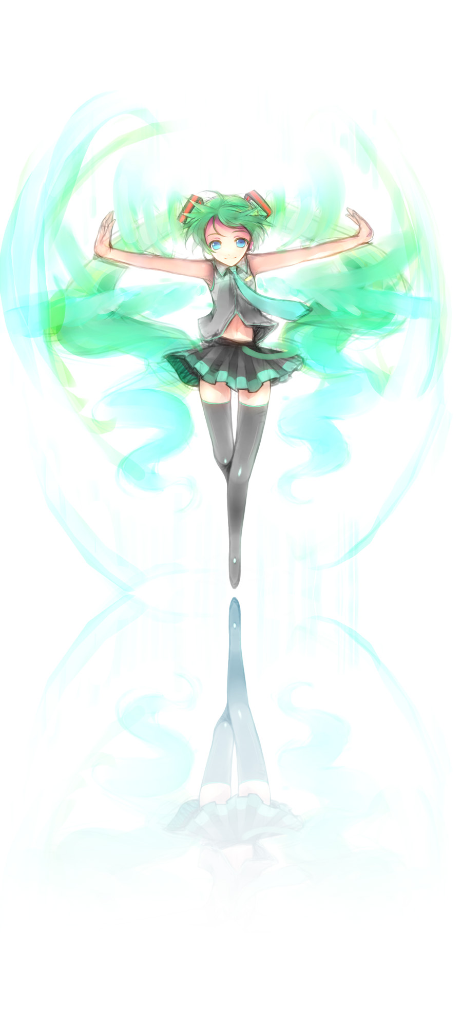 1girl, female_focus, gojuu_hachishiki, hara_takehito, hatsune_miku, highres, long_hair, outstretched_arms