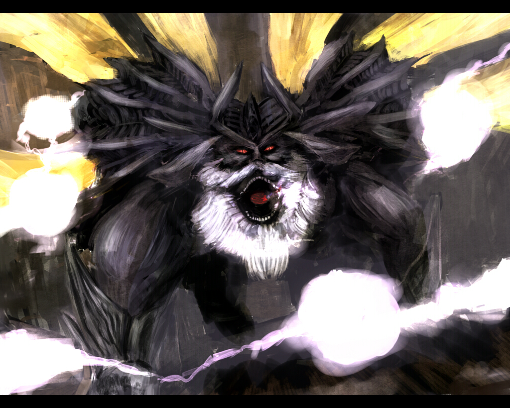 10s, aragami, beard, dyaus_pita, facial_hair, god_eater, god_eater_burst, kyuutinn, letterboxed, monster, no_humans