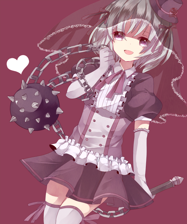 10s, 1girl, ball_and_chain_(weapon), chain, dress, elbow_gloves, female_focus, flail