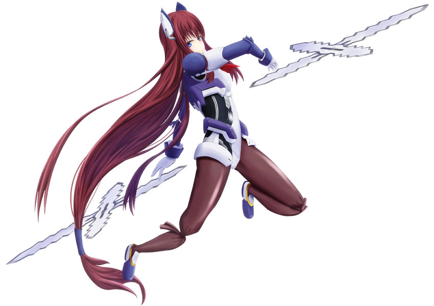 1girl, amputee, black_legwear, blue_eyes, bodysuit, f_walsingham, female_focus, kyoukaisenjou_no_horizon, long_hair, mikage-h, red_hair, solo