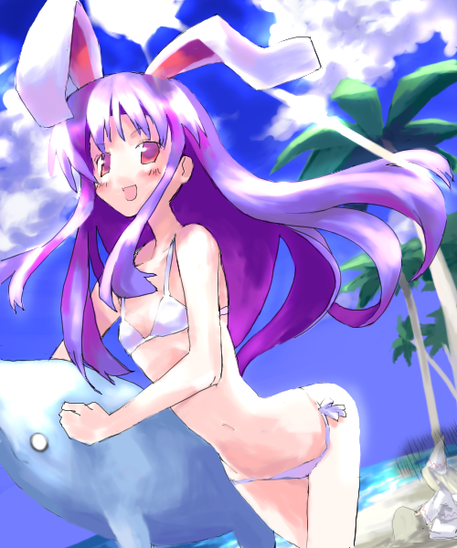 1girl, animal_ears, beach, bikini, day, female_focus, nature, ocean