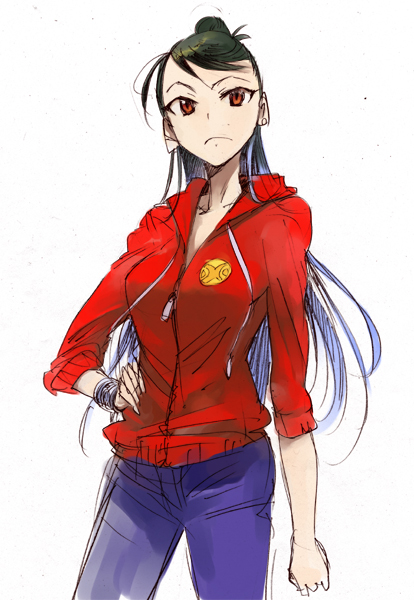 10s, 1girl, bad_id, bad_pixiv_id, earrings, female_focus, hood, hoodie