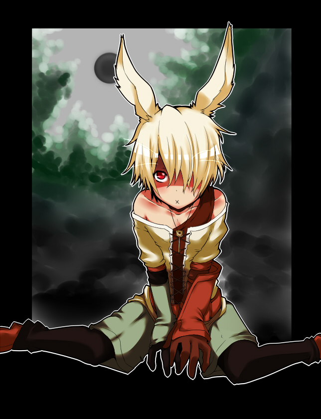 animal_ears, blonde_hair, droll_&amp;_lock_bird, duel_monster, gloves, red_eyes, short_hair, shorts, sitting, yu-gi-oh!, yuu-gi-ou, yu-gi-oh!_duel_monsters