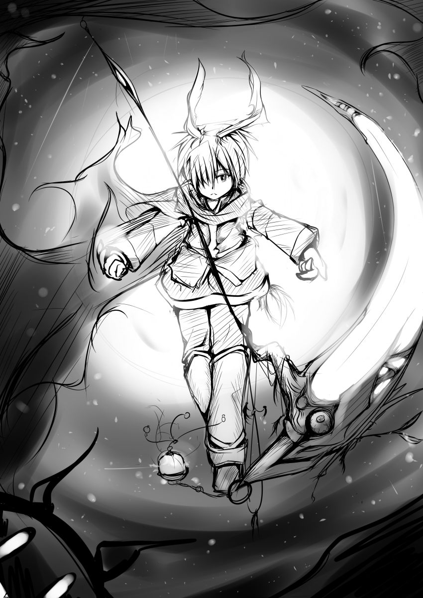 absurdres, animal_ears, duel_monster, highres, night's_end_sorcerer, scythe, short_hair, white_hair