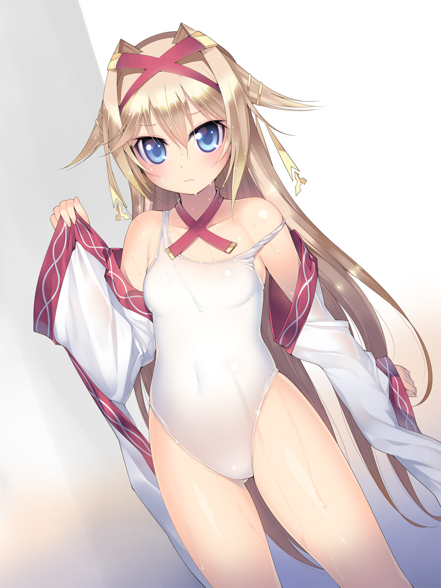 1girl, 3:, alternate_color, alternate_costume, alternate_eye_color, alternate_hair_color, bare_shoulders, blonde_hair
