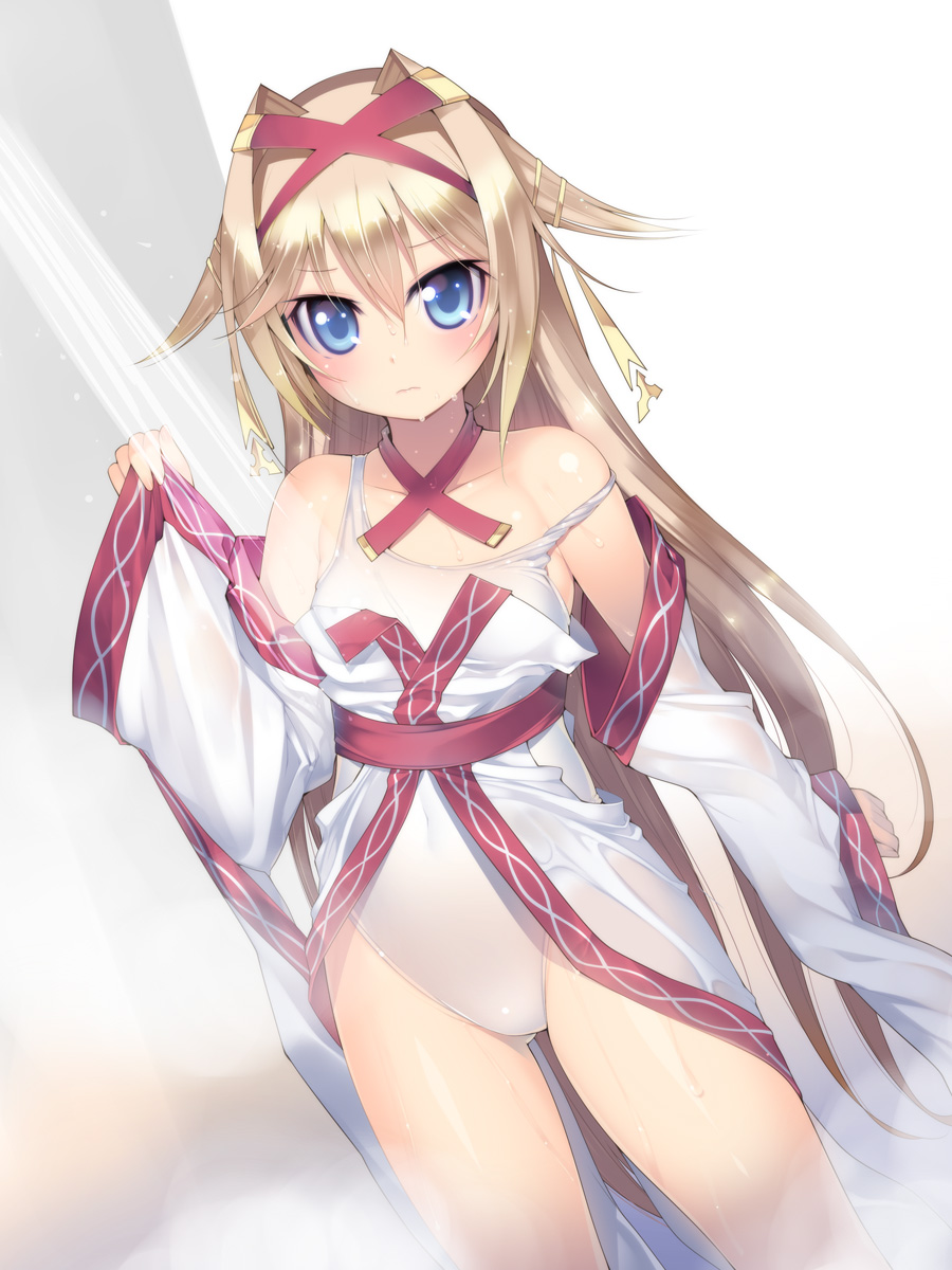 1girl, 3:, alternate_color, alternate_costume, alternate_eye_color, alternate_hair_color, bare_shoulders, blonde_hair