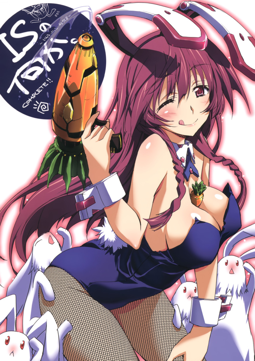 10s, 1girl, ;p, absurdres, animal_ears, blush, breasts, cleavage