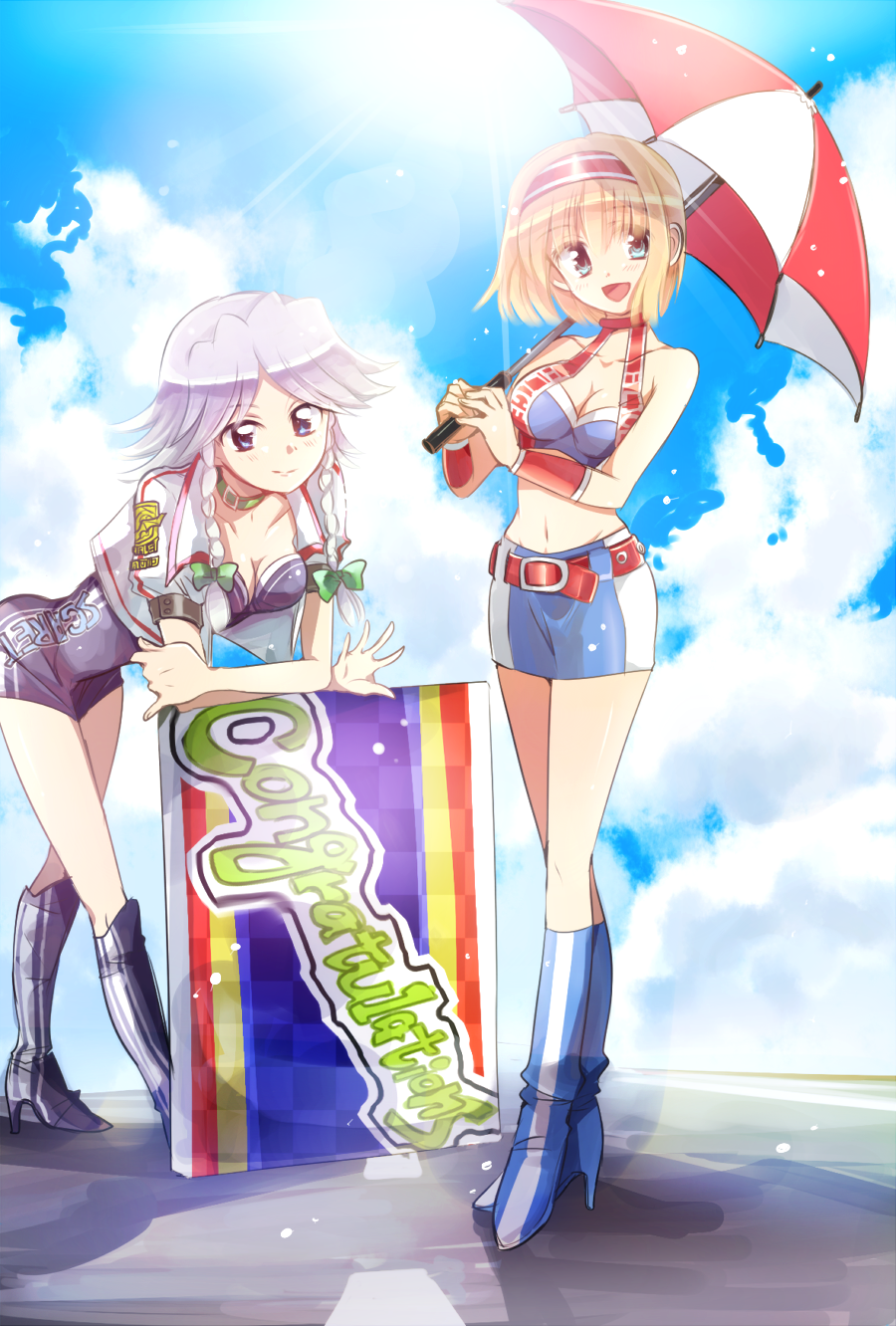 2girls, alice_margatroid, alternate_costume, belt, blonde_hair, blue_eyes, braid, breasts