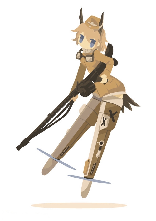 animal_ears, chibi, drum_magazine, aviator_goggles, flying, goggles, gun, hat