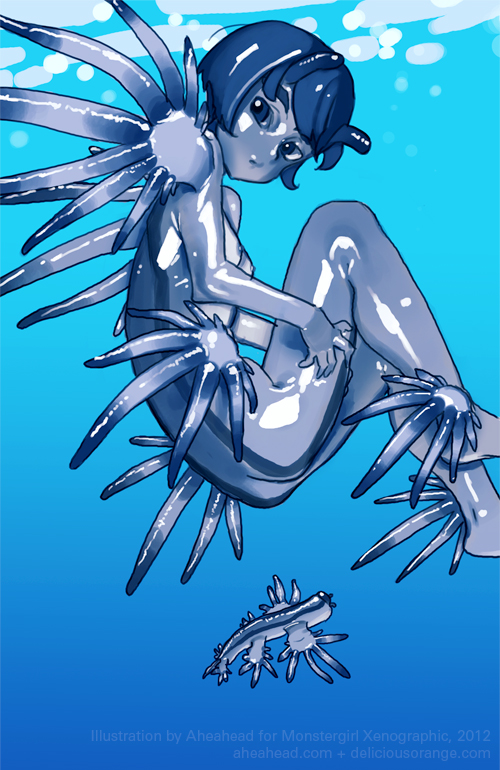 1girl, aheahead, blue_eyes, blue_hair, female_focus, glaucus_atlanticus, gradient_background, matching_hair/eyes