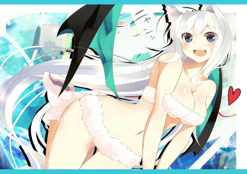 1girl, animal_ears, benio_(dontsugel), bikini, blue_eyes, blush, boots, breasts