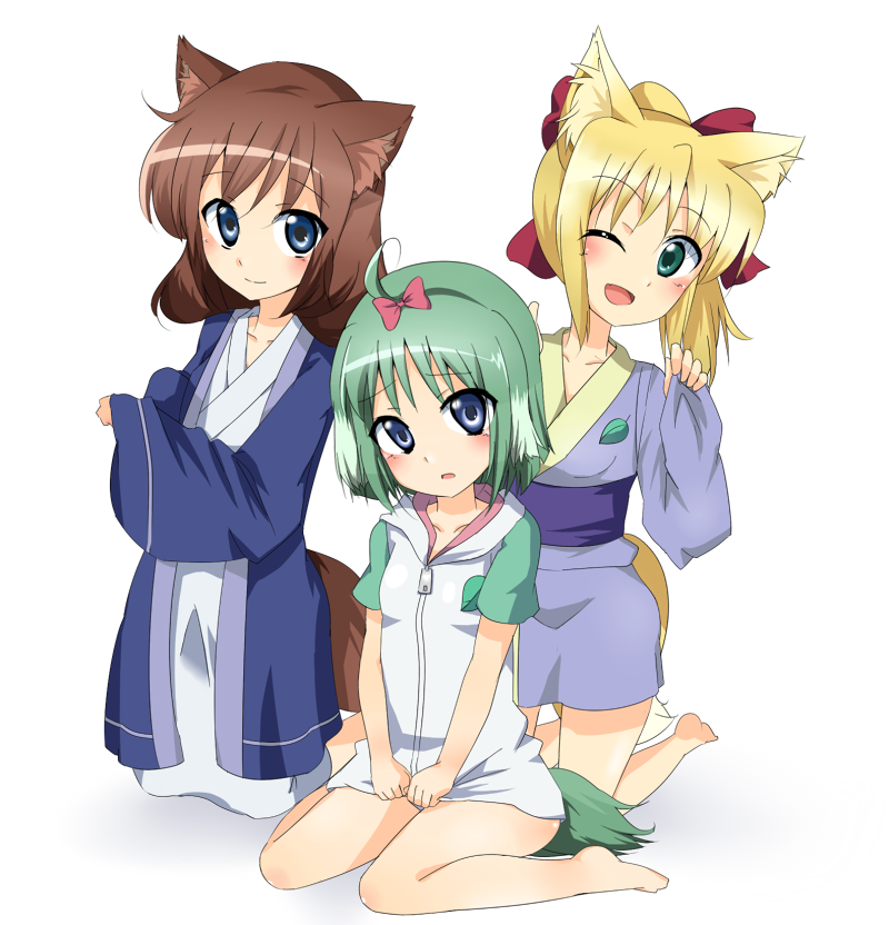 10s, 3girls, aged_down, animal_ears, bad_id, bad_pixiv_id, blonde_hair, blue_eyes