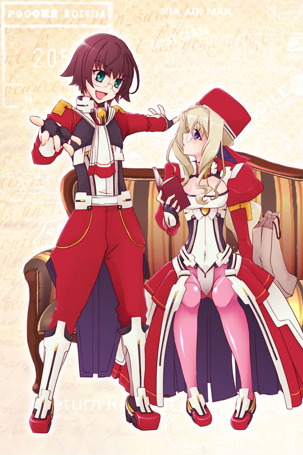 1boy, 1girl, aged_down, bad_id, bad_pixiv_id, blonde_hair, blue_eyes, bodysuit