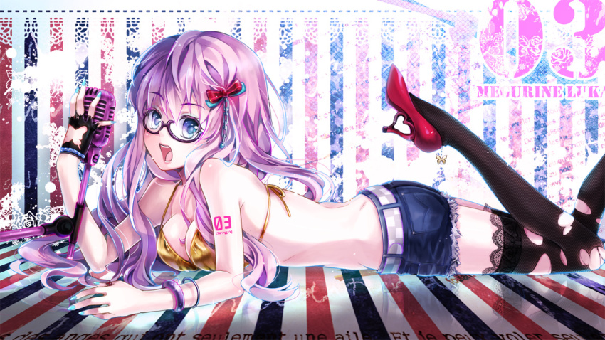 1girl, bad_id, bad_pixiv_id, belt, bespectacled, bikini, bikini_top_only, black_pantyhose