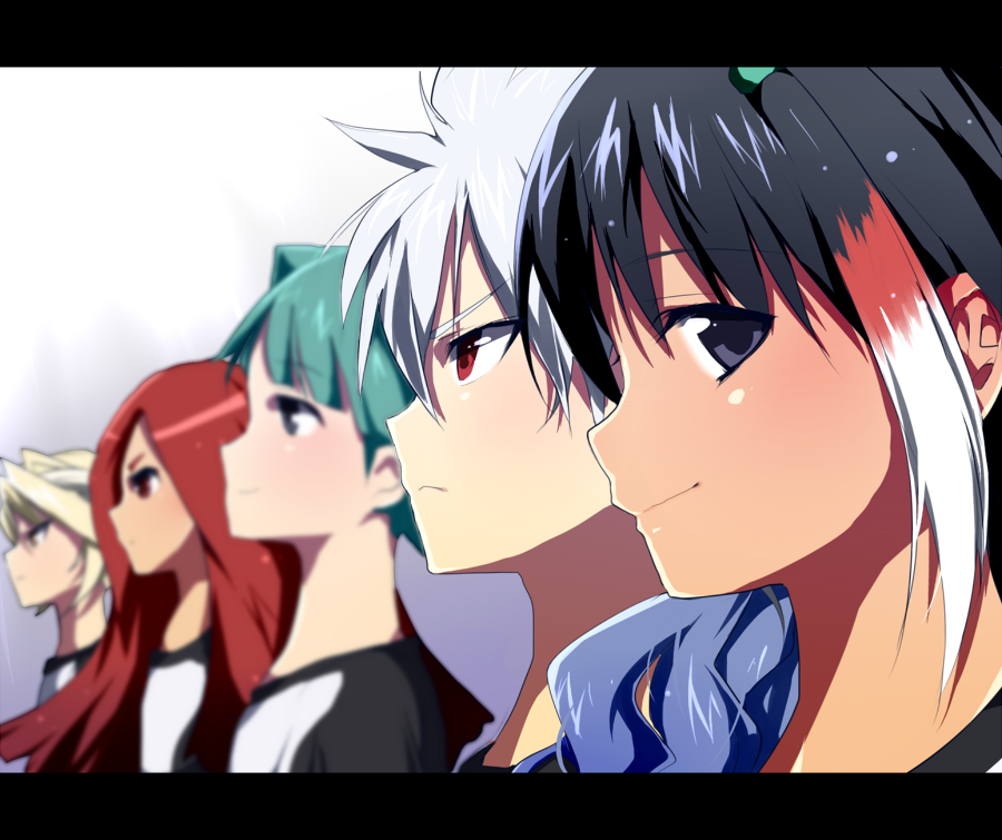 5boys, bad_id, bad_pixiv_id, blonde_hair, blue_eyes, blurry, depth_of_field, group_picture, group_profile, hair_ornament, hakuryuu_(inazuma_eleven), inazuma_eleven, inazuma_eleven_(series), inazuma_eleven_go, kai_(inazuma_eleven), kiya_kouji, letterboxed, lineup, long_hair, male_focus, mataro_(matarou), multicolored_hair, multiple_boys, profile, red_eyes, red_hair, seidou_dan, short_hair, shuu_(inazuma_eleven), soccer_uniform, sportswear, two-tone_hair, zero_(inazuma_eleven)